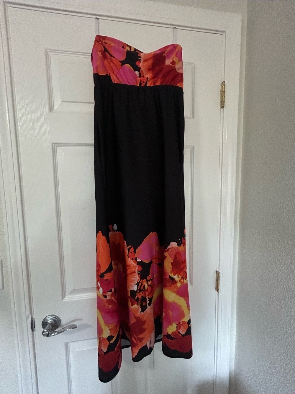 VENUS Black Strapless Maxi Skirt with Pink & Orange Floral Hem